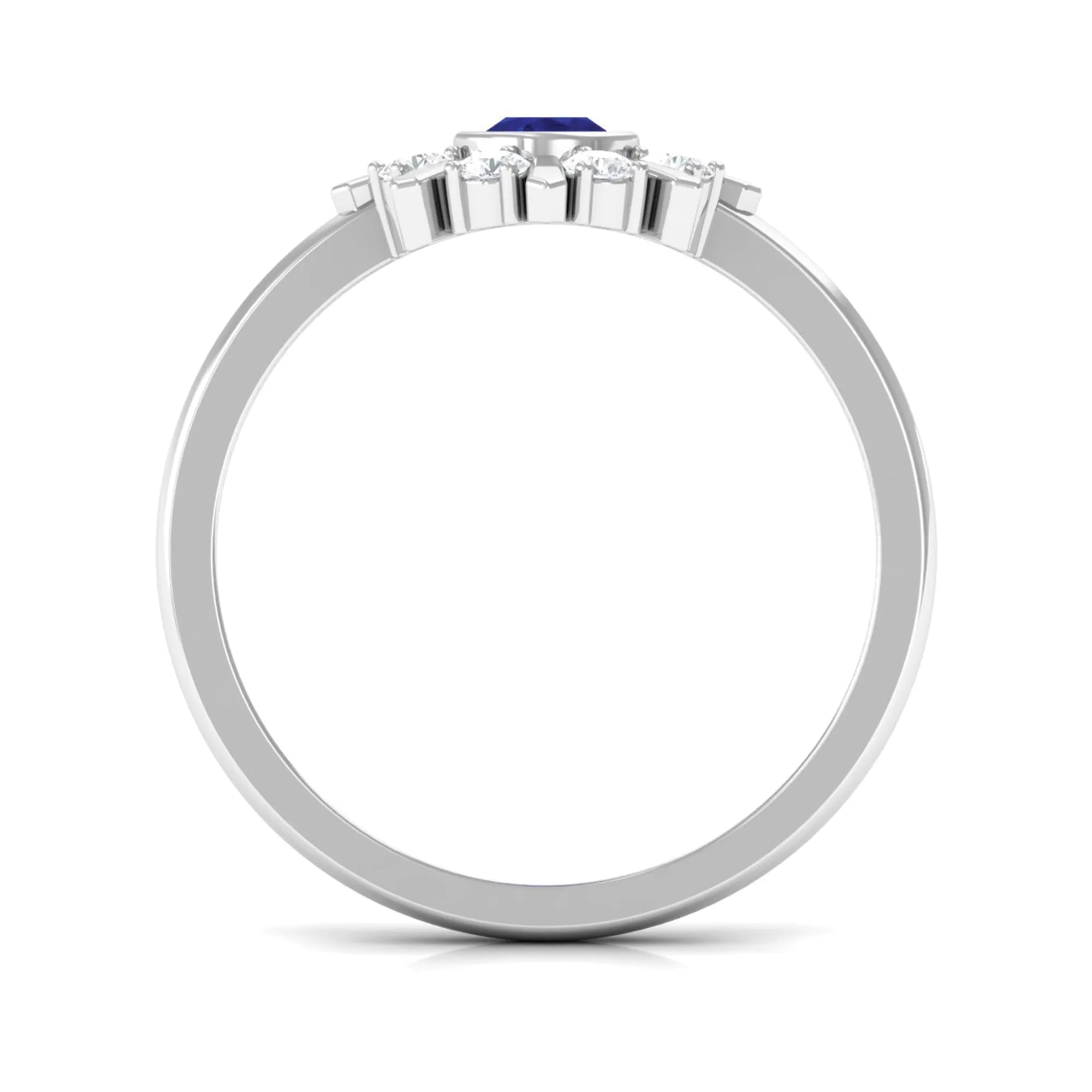 3/4 CT Bezel Set Blue Sapphire Statement Ring with Diamond