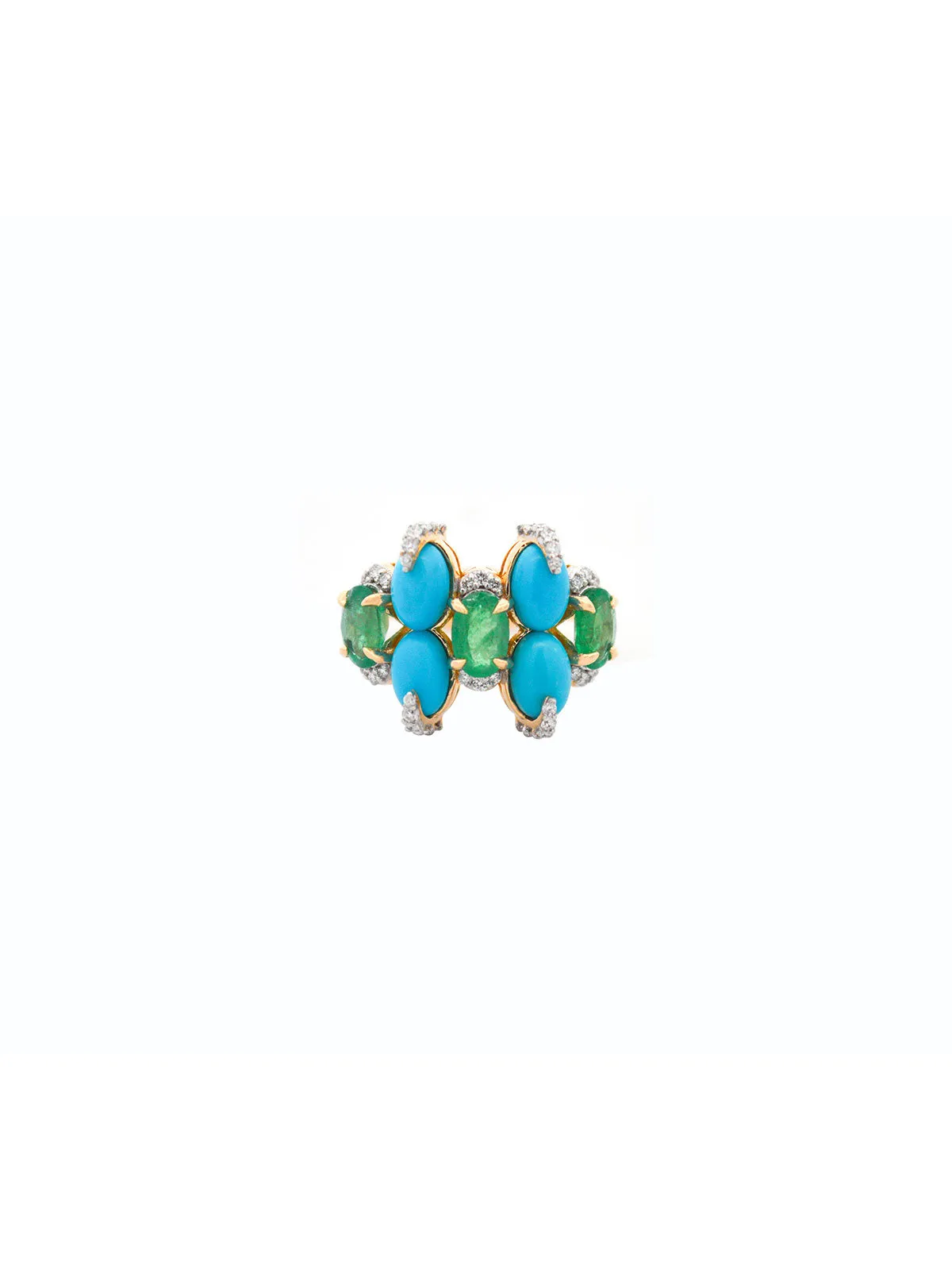 3.84ct Diamond Emerald Turquoise 18K Gold Cocktail Ring