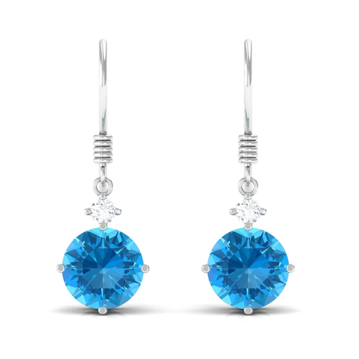 4.25 CT Swiss Blue Topaz Solitaire Dangle Earrings with Moissanite