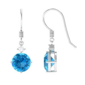 4.25 CT Swiss Blue Topaz Solitaire Dangle Earrings with Moissanite