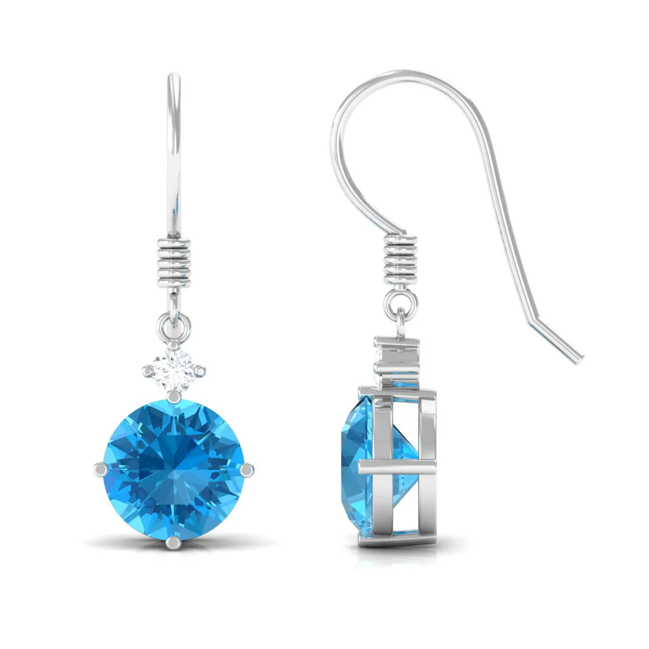 4.25 CT Swiss Blue Topaz Solitaire Dangle Earrings with Moissanite