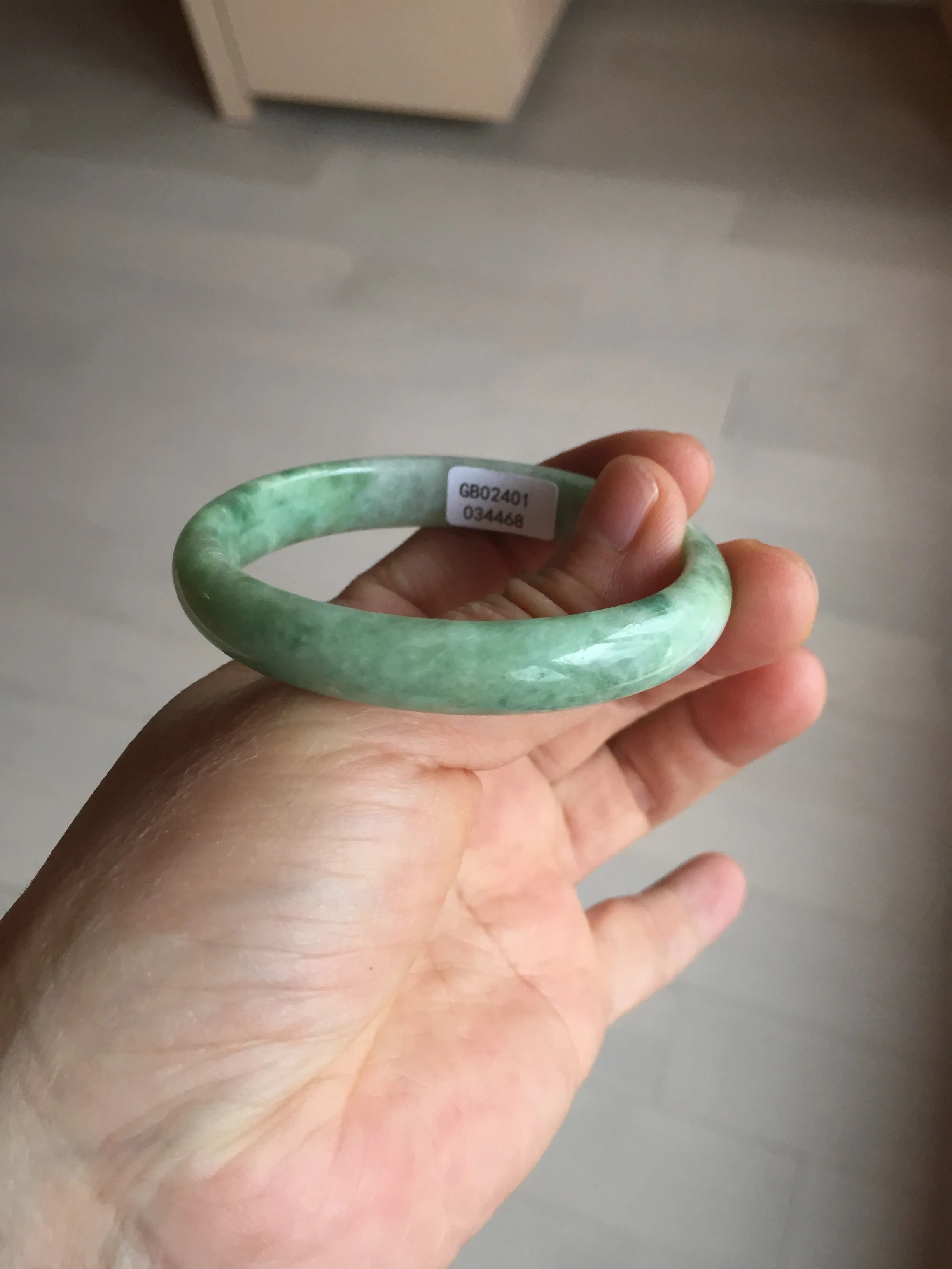 47.5mm Certified type A 100% Natural sunny green Jadeite Jade bangle BM93-4468