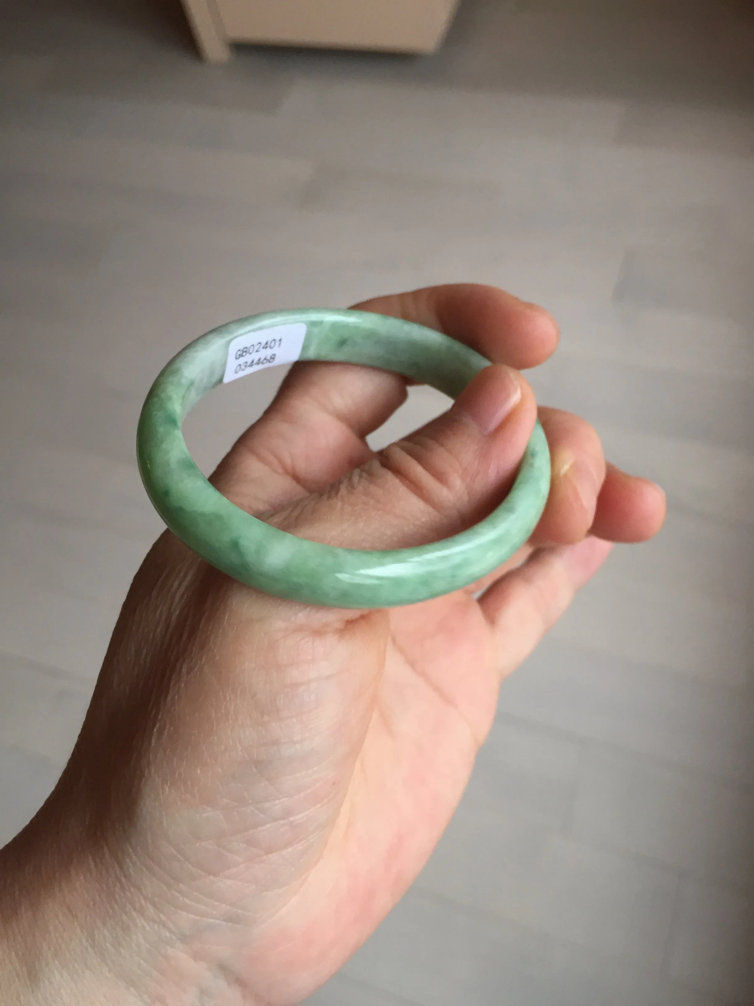 47.5mm Certified type A 100% Natural sunny green Jadeite Jade bangle BM93-4468