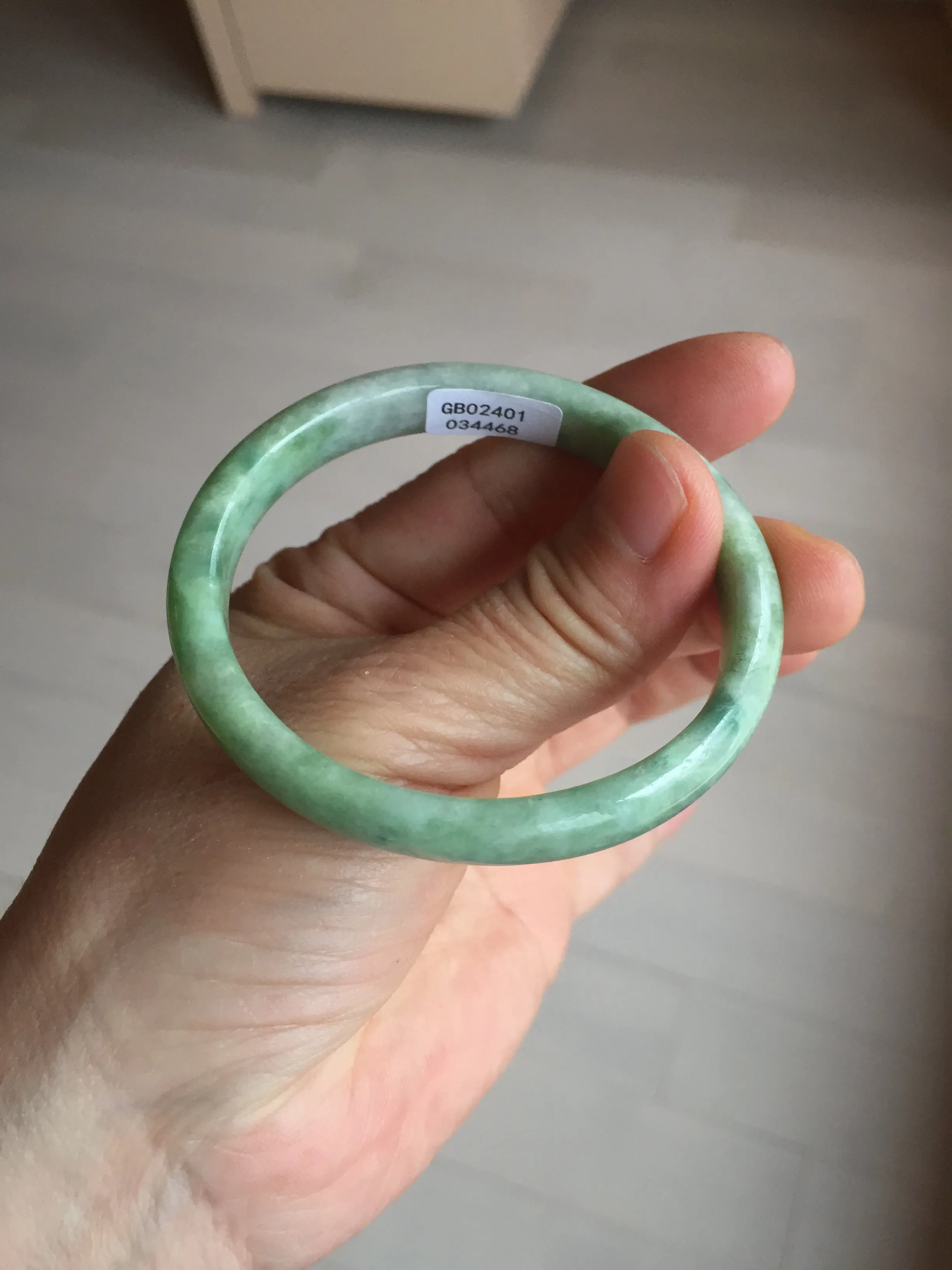 47.5mm Certified type A 100% Natural sunny green Jadeite Jade bangle BM93-4468