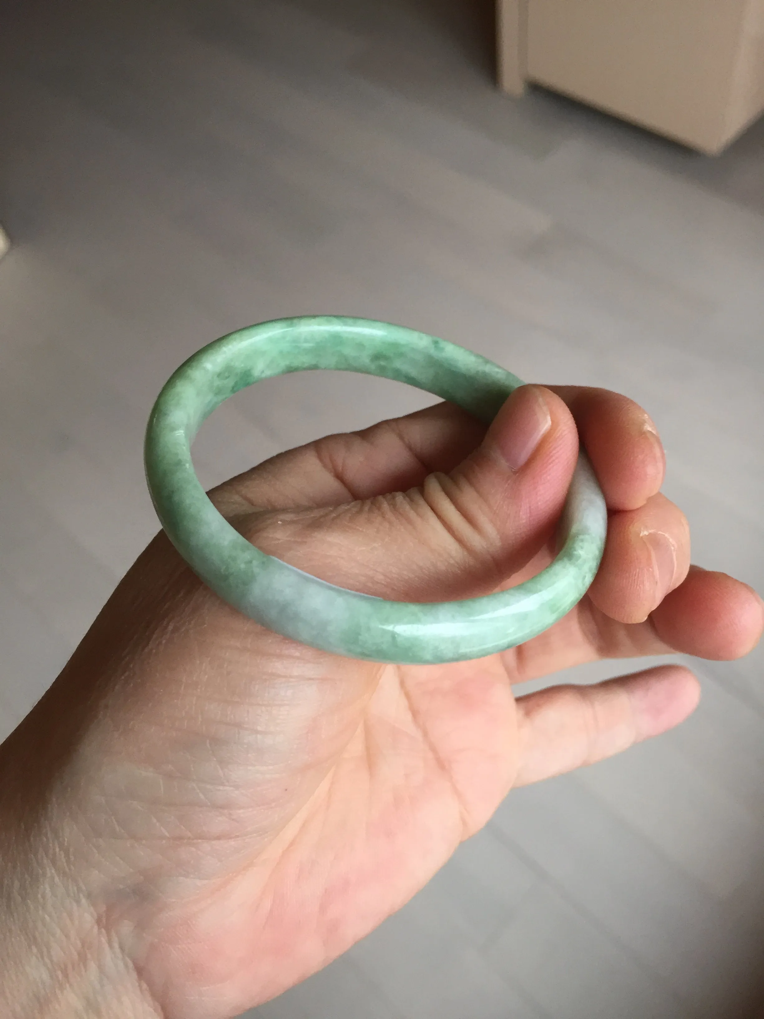 47.5mm Certified type A 100% Natural sunny green Jadeite Jade bangle BM93-4468