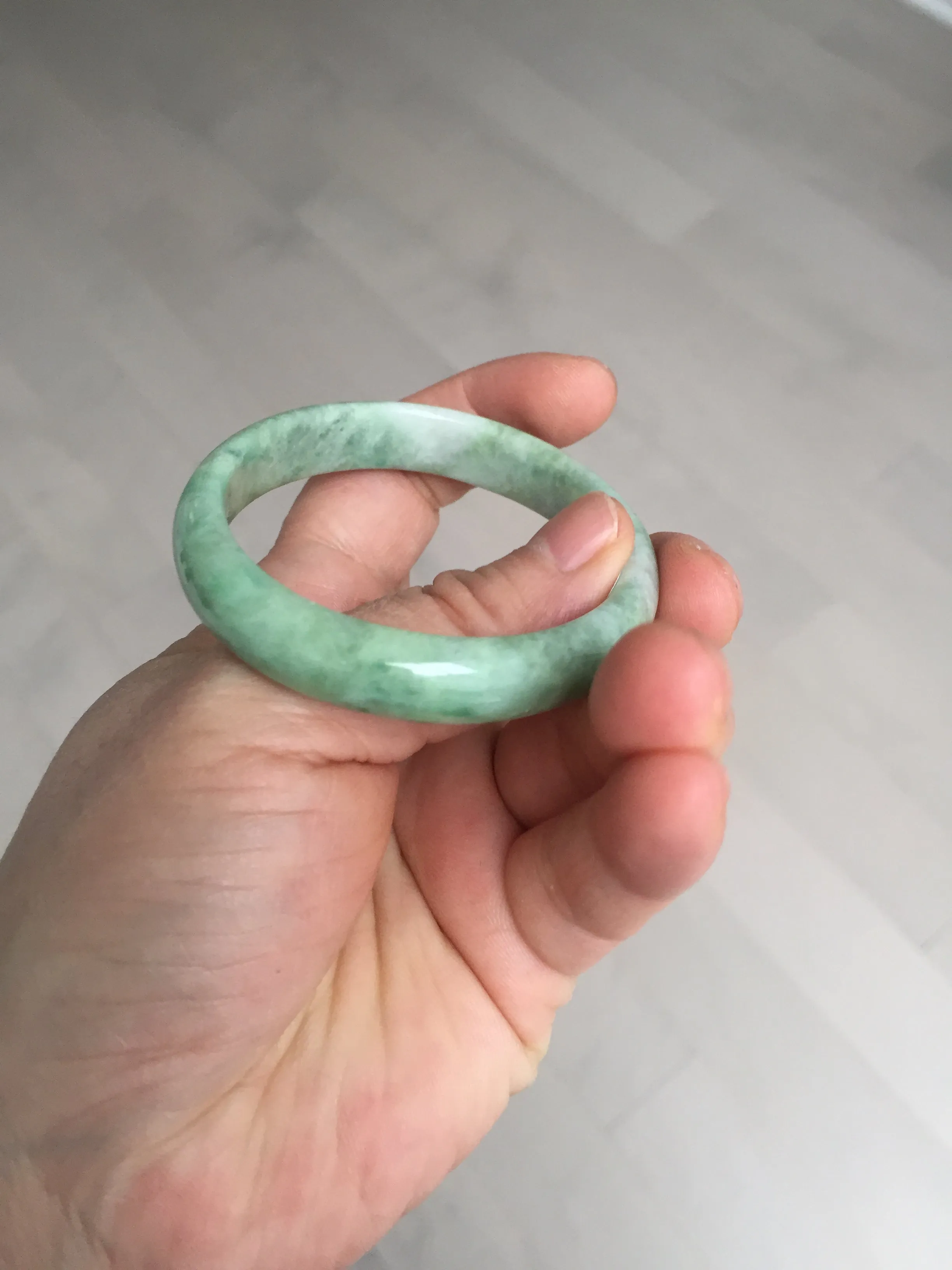 47.5mm Certified type A 100% Natural sunny green Jadeite Jade bangle BM93-4468