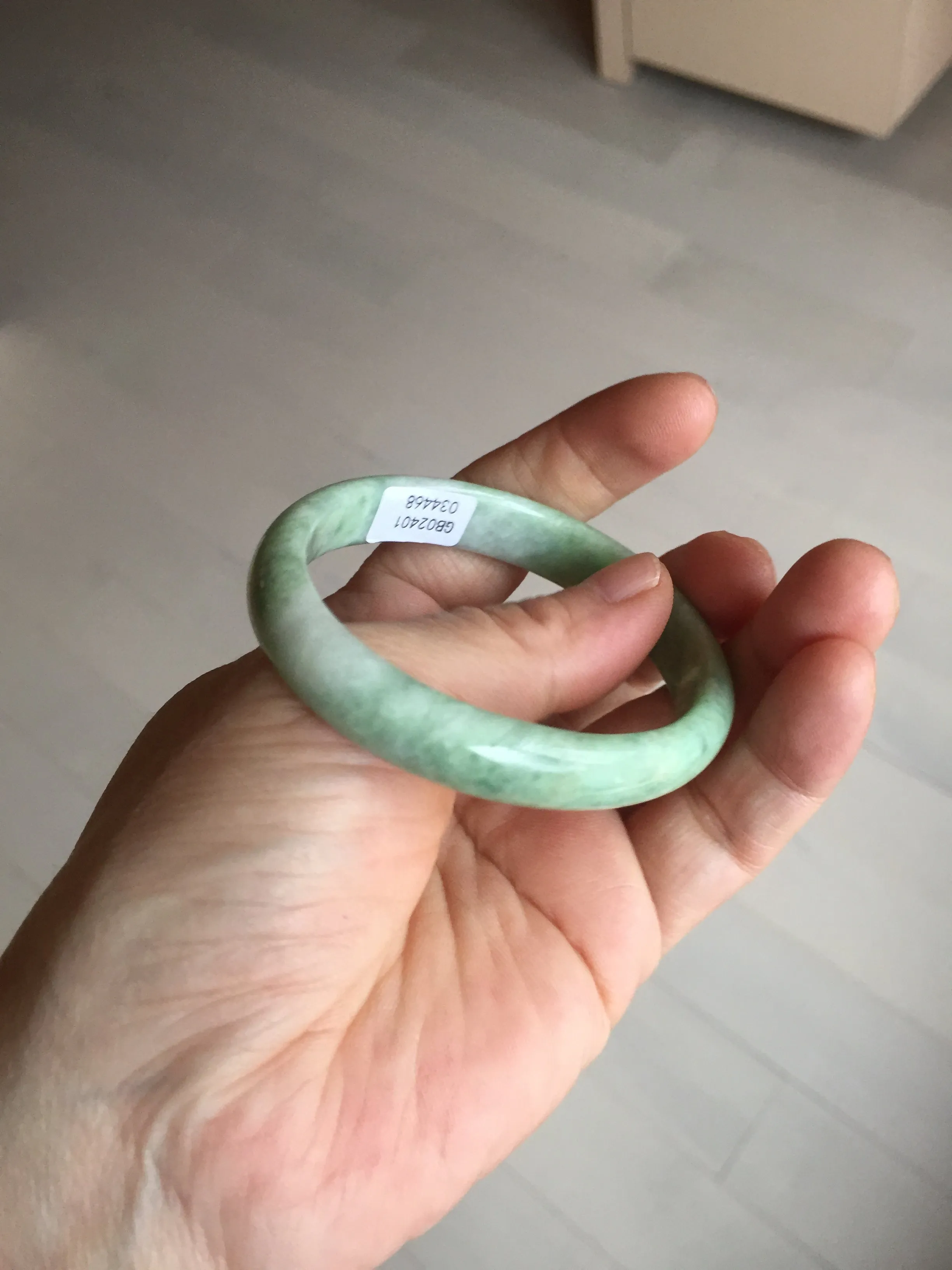 47.5mm Certified type A 100% Natural sunny green Jadeite Jade bangle BM93-4468