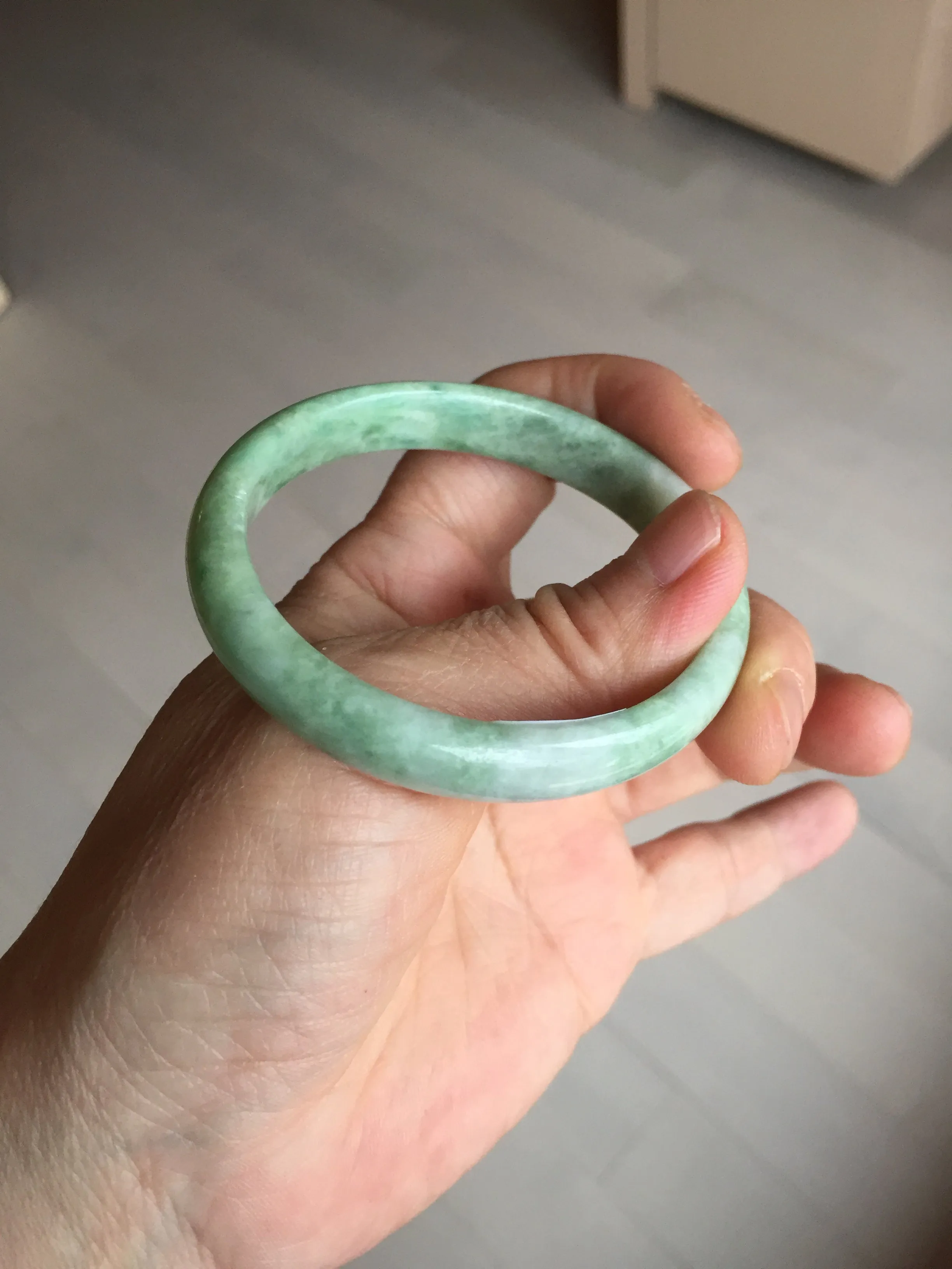 47.5mm Certified type A 100% Natural sunny green Jadeite Jade bangle BM93-4468