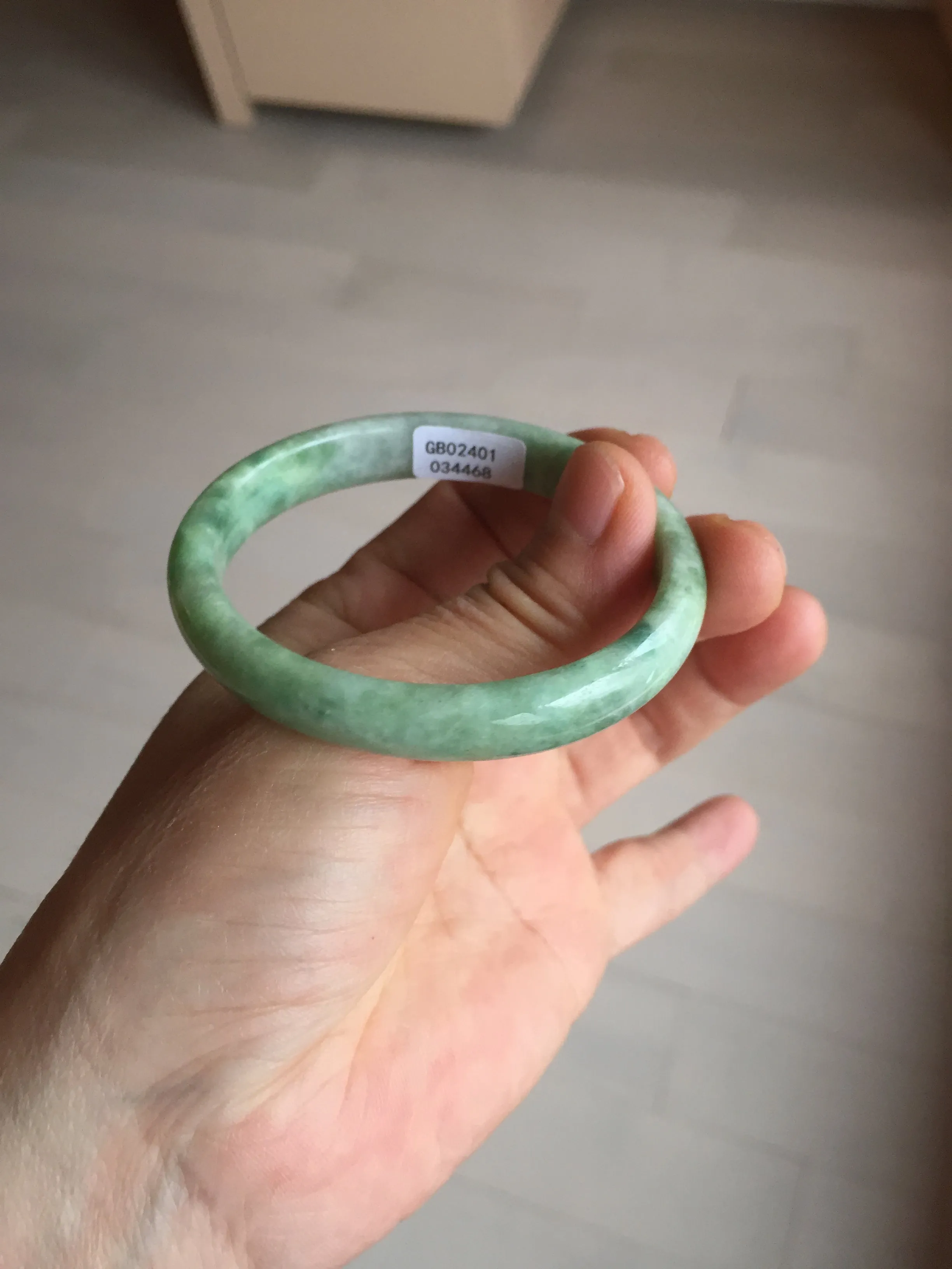 47.5mm Certified type A 100% Natural sunny green Jadeite Jade bangle BM93-4468