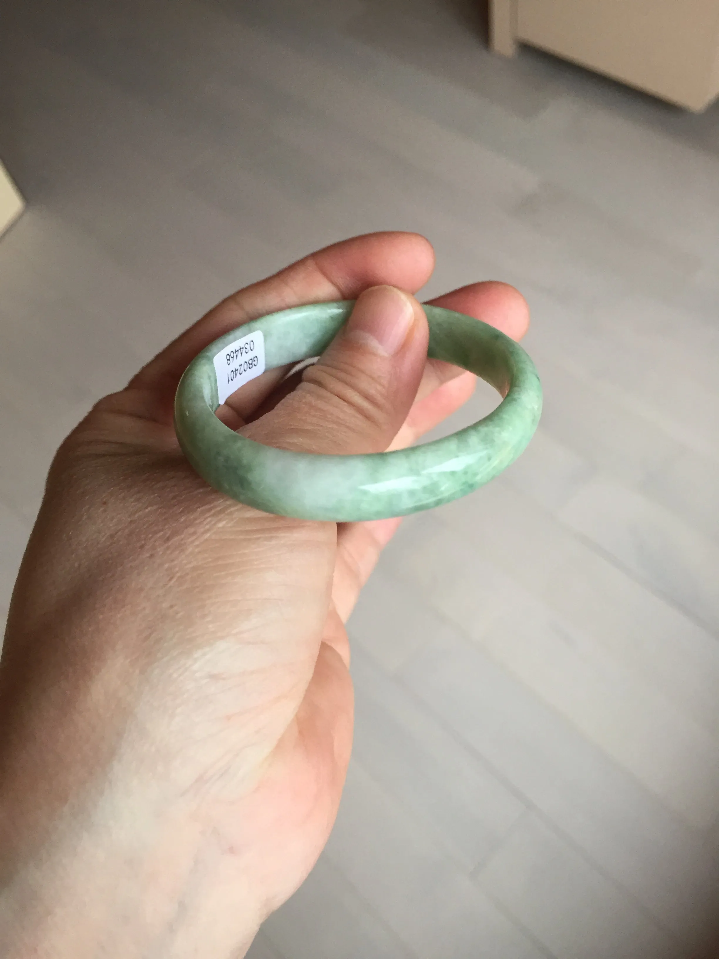 47.5mm Certified type A 100% Natural sunny green Jadeite Jade bangle BM93-4468