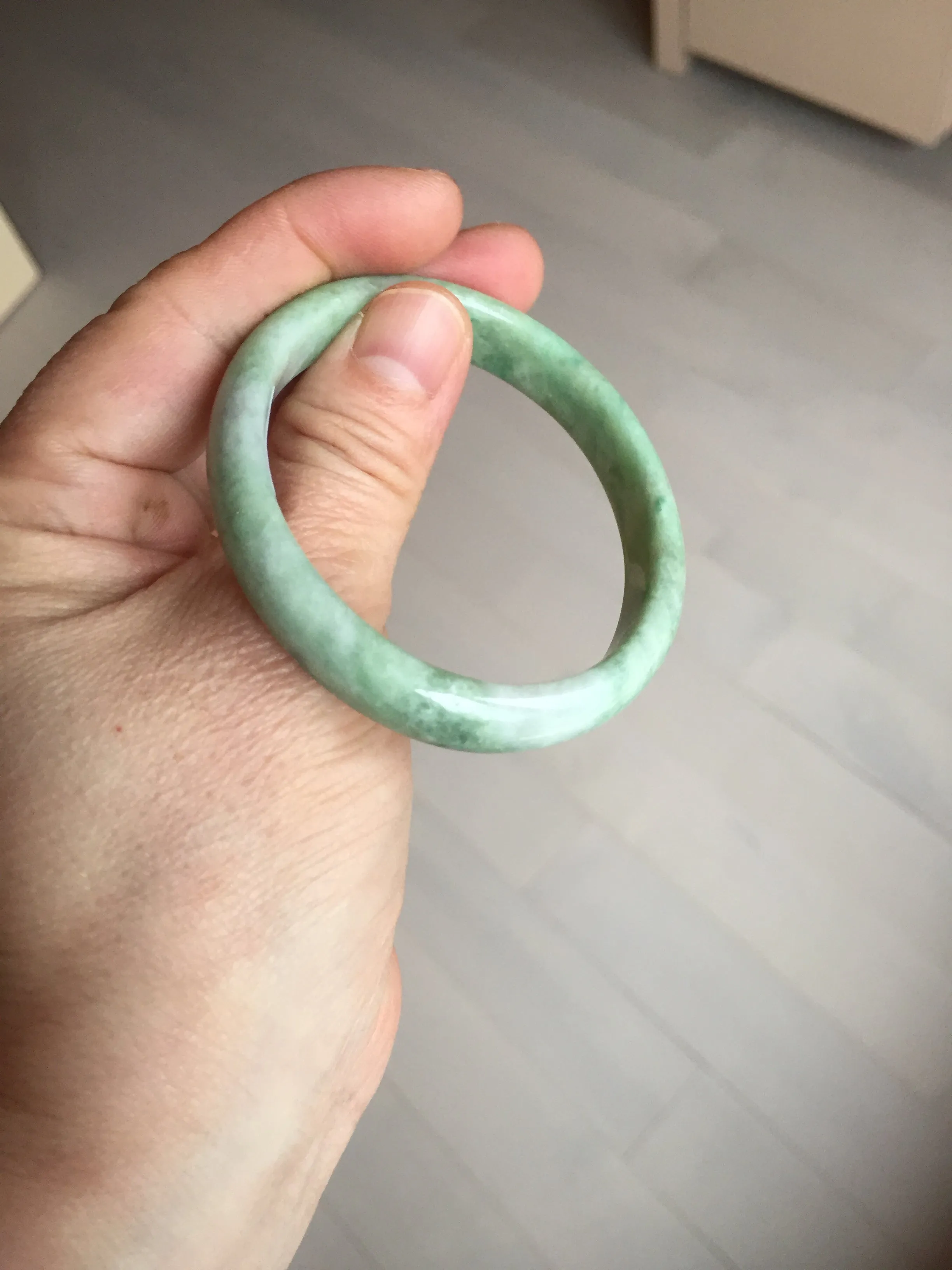 47.5mm Certified type A 100% Natural sunny green Jadeite Jade bangle BM93-4468