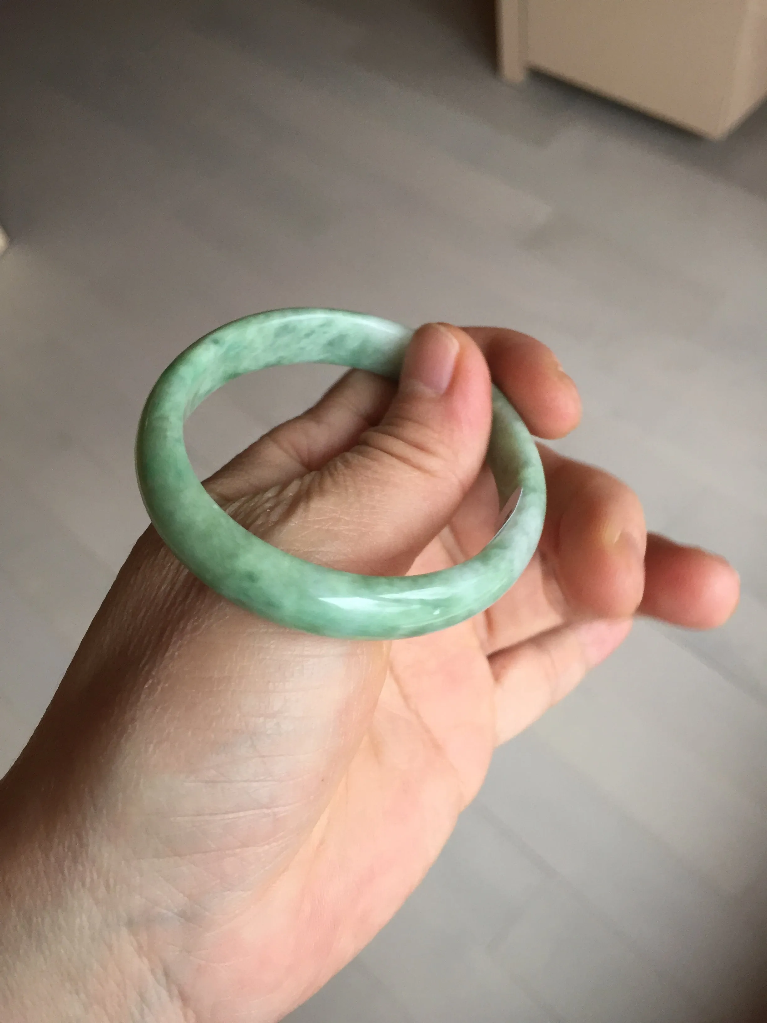 47.5mm Certified type A 100% Natural sunny green Jadeite Jade bangle BM93-4468