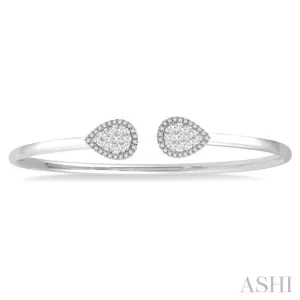 5/8 Ctw Pear Shape Lovebright Open Cuff Diamond Bangle in 14K White Gold