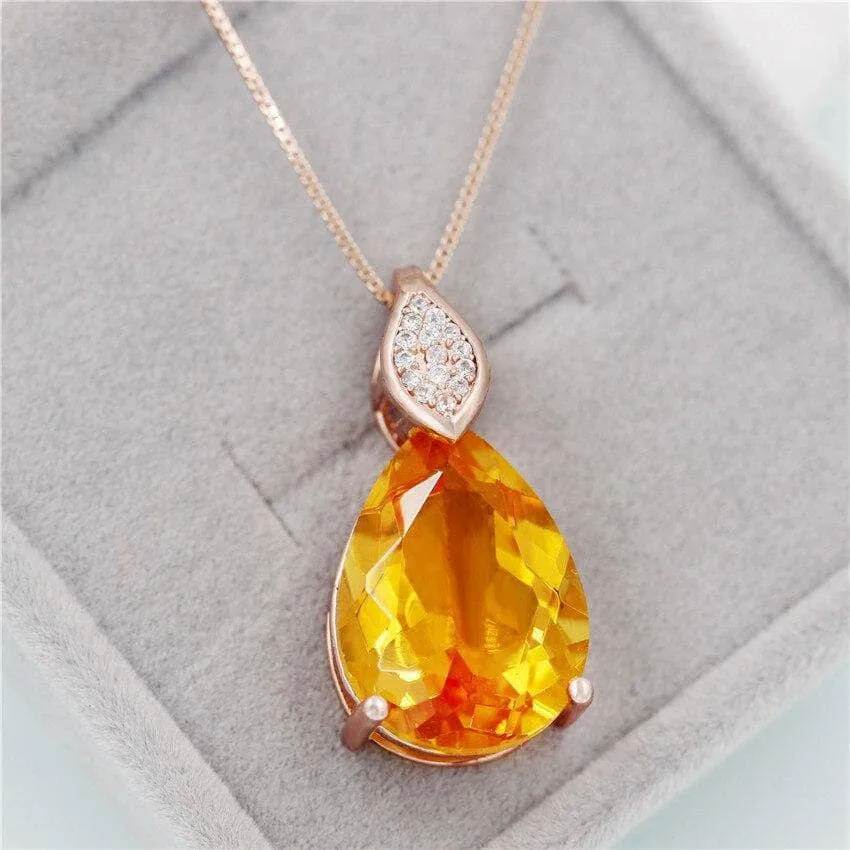 8.0 Ct Teardrop Citrine Bead Vintage Necklace