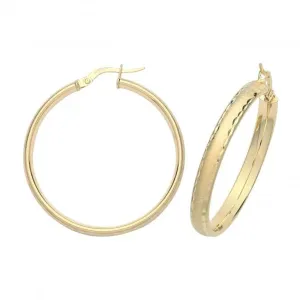 9ct Gold 30mm Diamond-Cut Hoop Earrings ER883