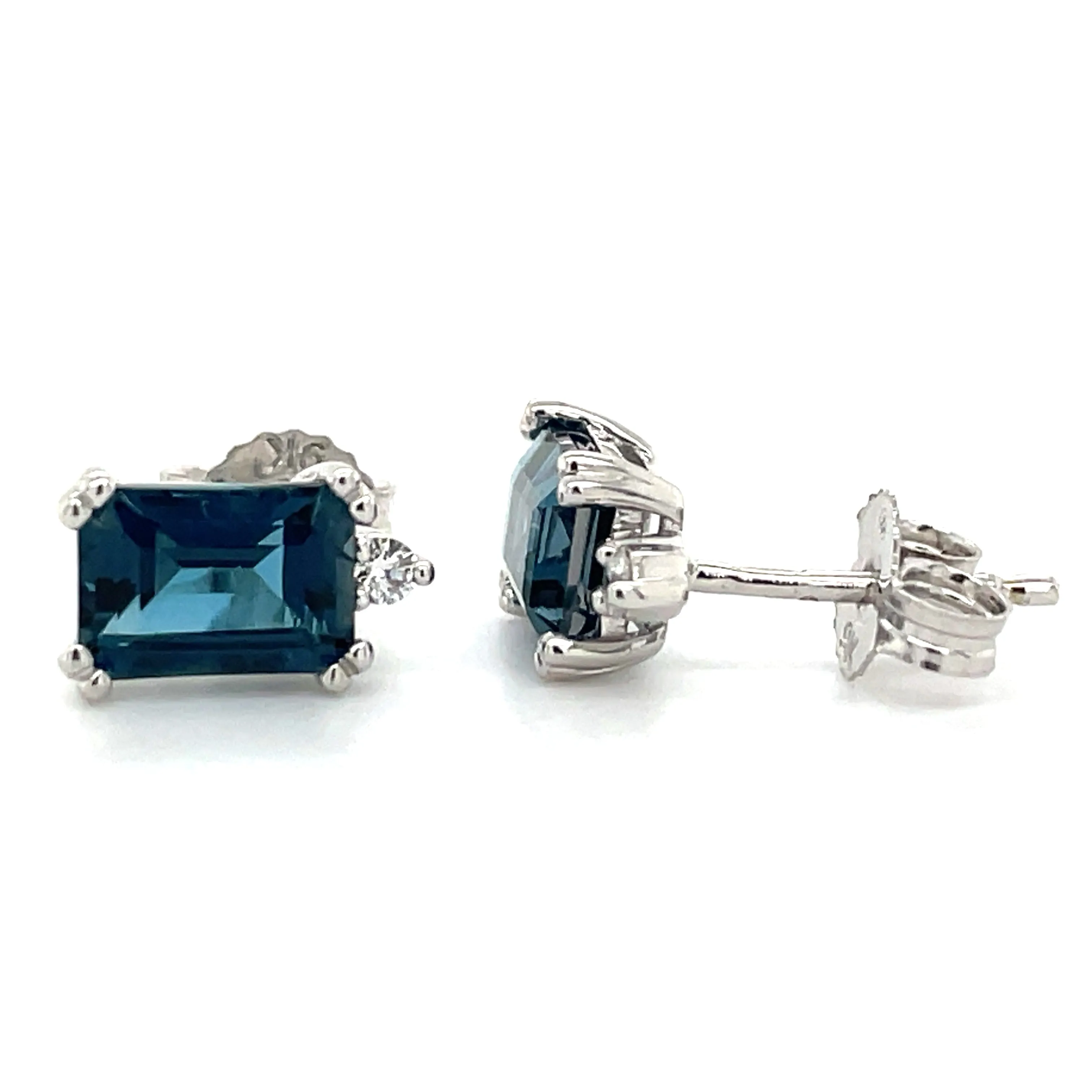 9ct White Gold Earth Grown 2.20ct London Blue Topaz And 0.04ct Diamond Earrings