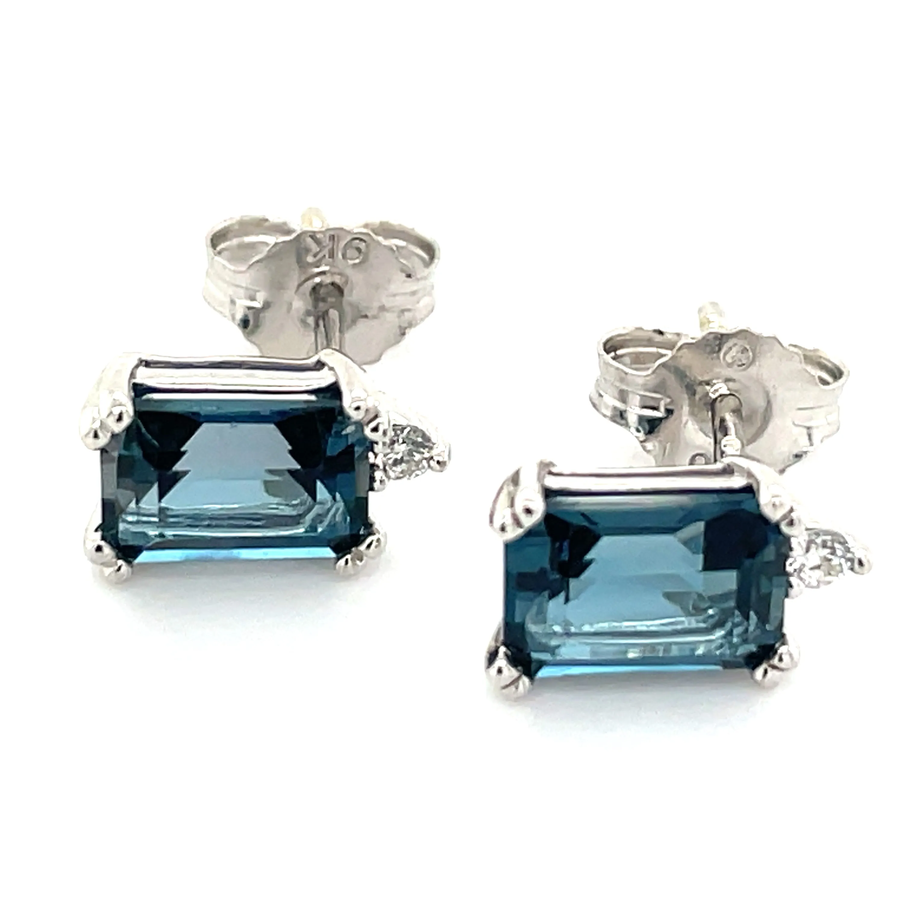 9ct White Gold Earth Grown 2.20ct London Blue Topaz And 0.04ct Diamond Earrings