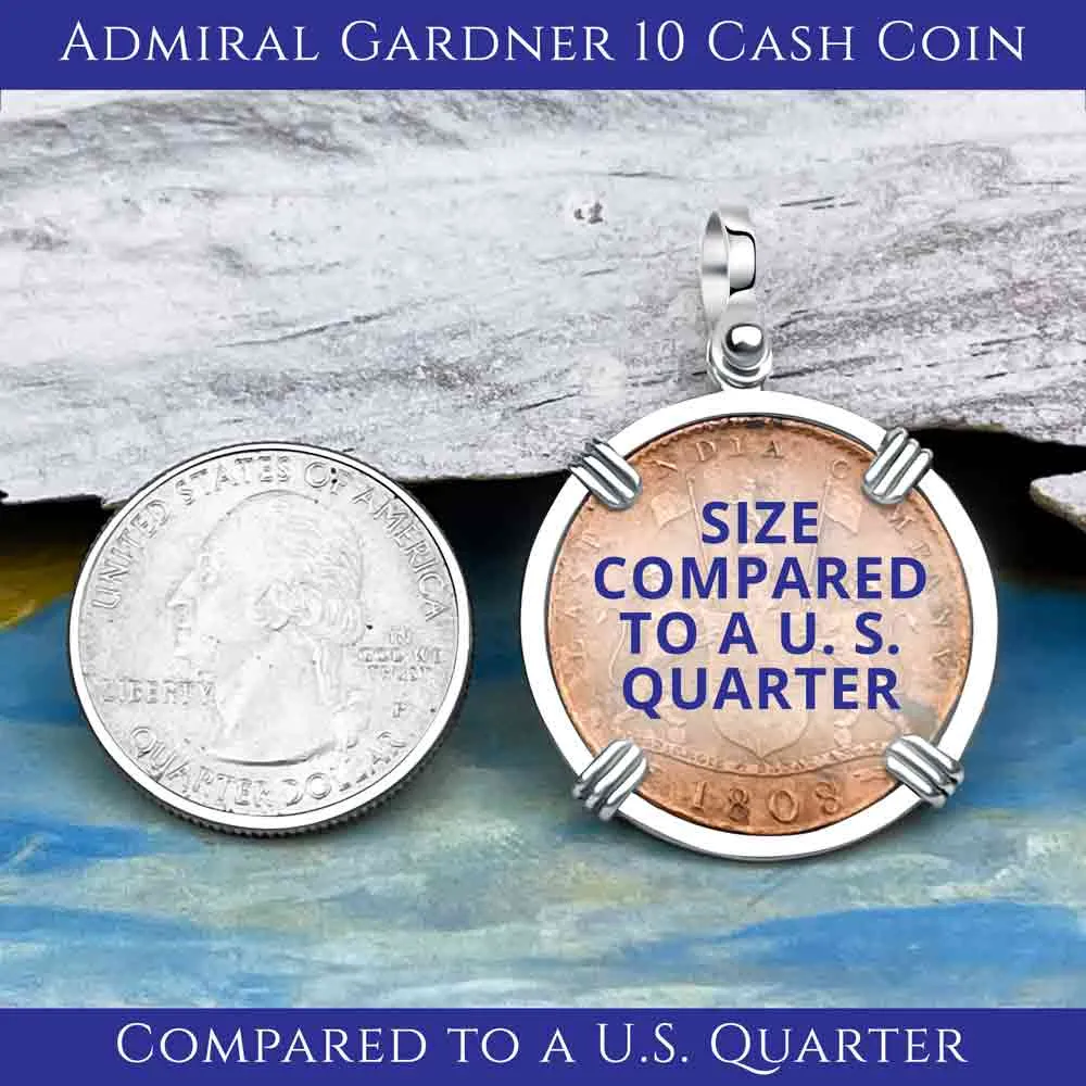 Admiral Gardner Shipwreck Ten Cash Coin Grade 1  14K White Gold Pendant | Artifact #8225