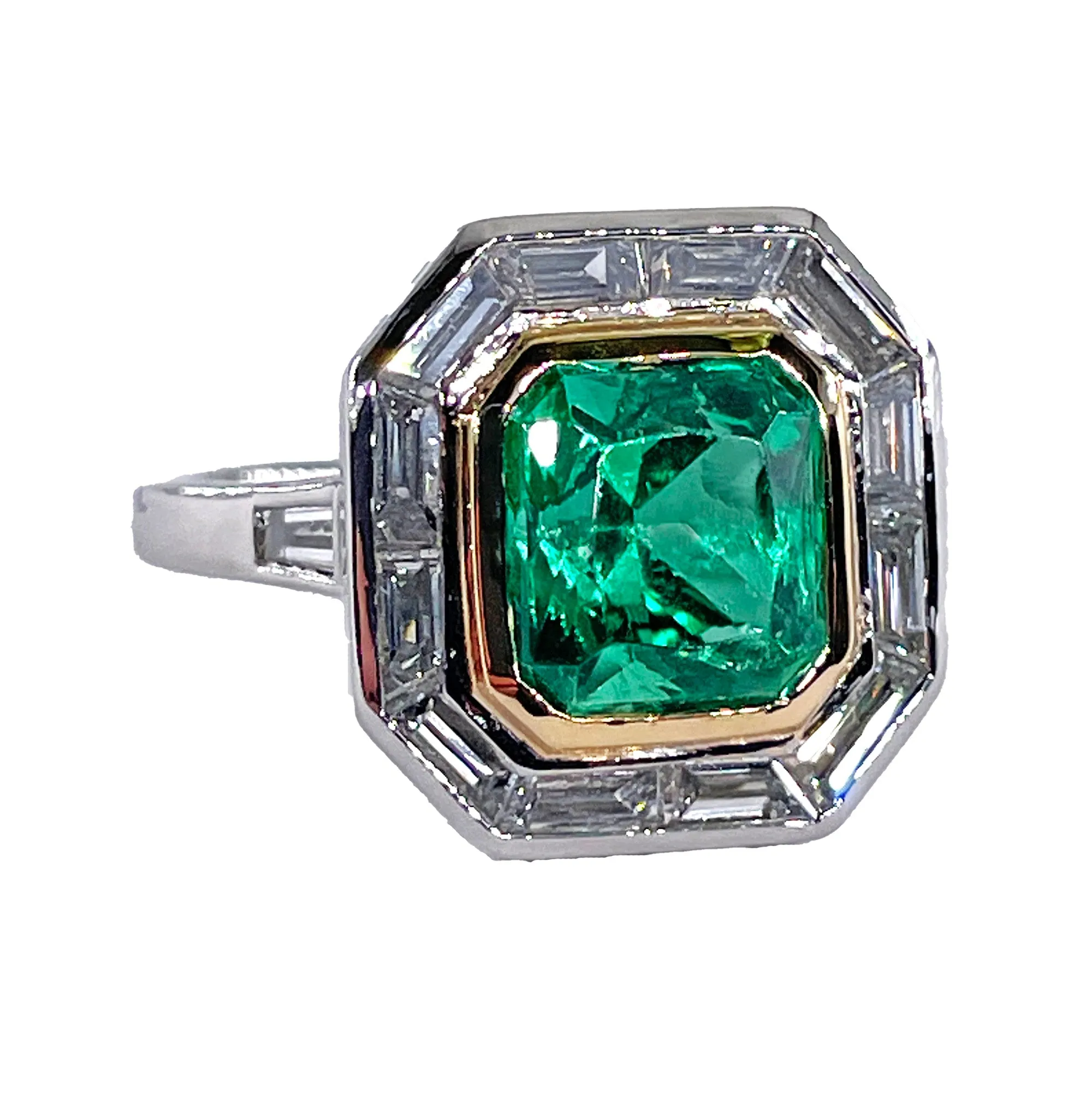 AGL Insignificant VVS 4.66ctw Natural Green Emerald Diamond Platinum 18k YG Ring