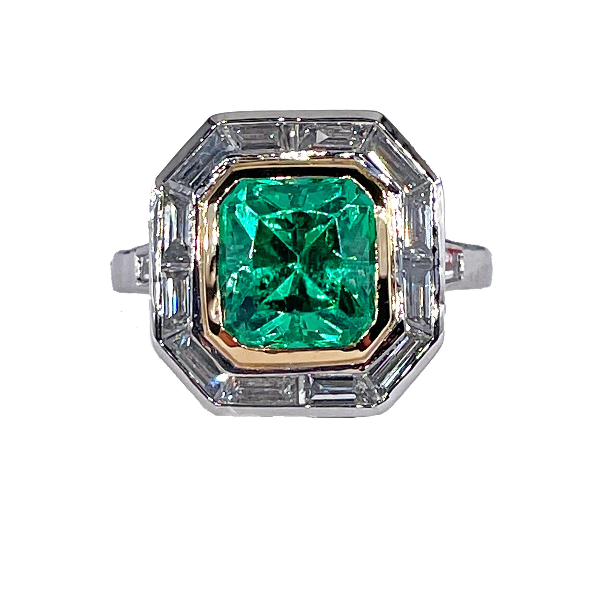 AGL Insignificant VVS 4.66ctw Natural Green Emerald Diamond Platinum 18k YG Ring