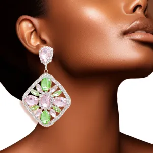 AKA Earrings Alpha Kappa Alpha Inspired Light Pink Green Crystal Diamond