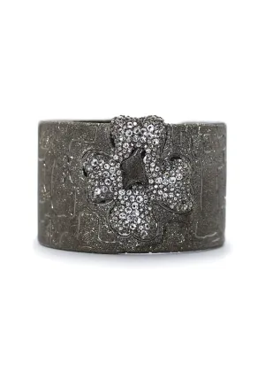 Alex Soldier Textured Silver White Topaz Flower Cuff Bracelet