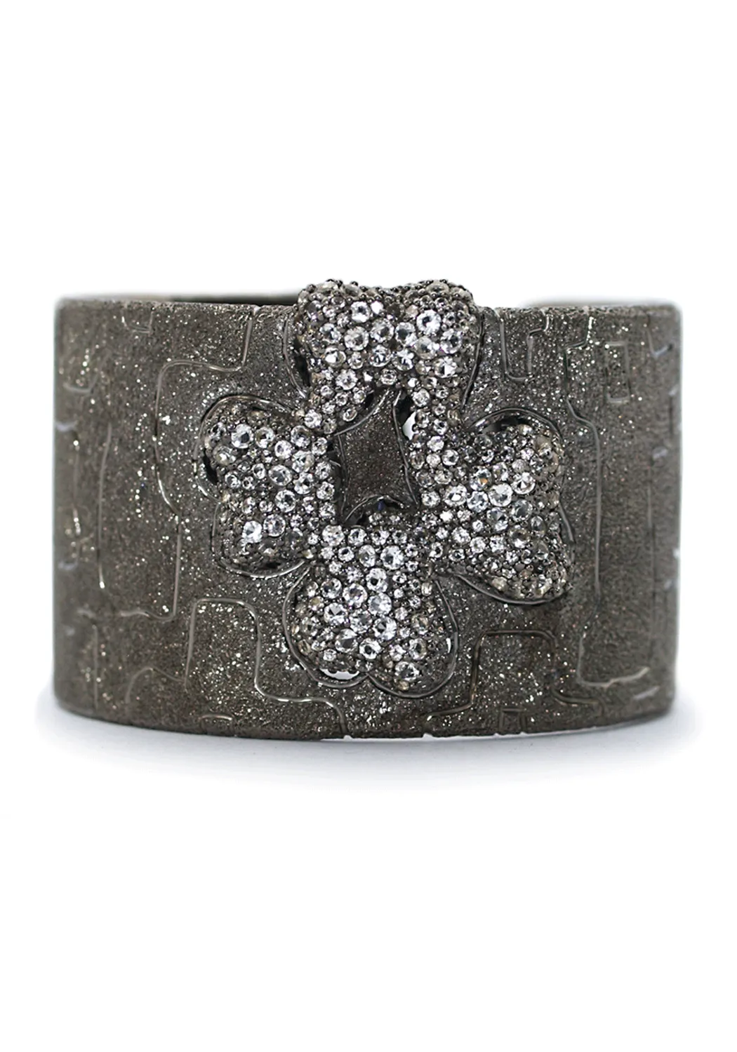 Alex Soldier Textured Silver White Topaz Flower Cuff Bracelet