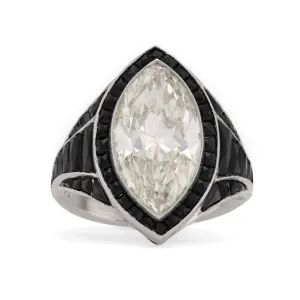 Art Deco Style 6.59 Carat Oval Cut Diamond Onyx Platinum Cocktail Ring