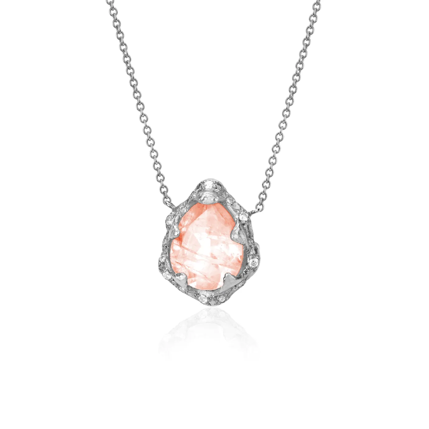 Baby Queen Water Drop Morganite Necklace with Sprinkled Diamonds