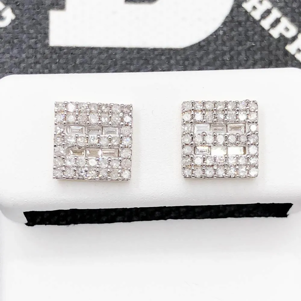 Baguette Square .55cttw Diamond Earrings 10K Yellow Gold