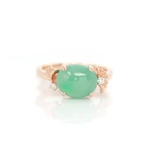 Baikalla™ "Alice" 18k Rose Gold Natural Imperial Green Jadeite Jade Engagement Ring With Diamonds