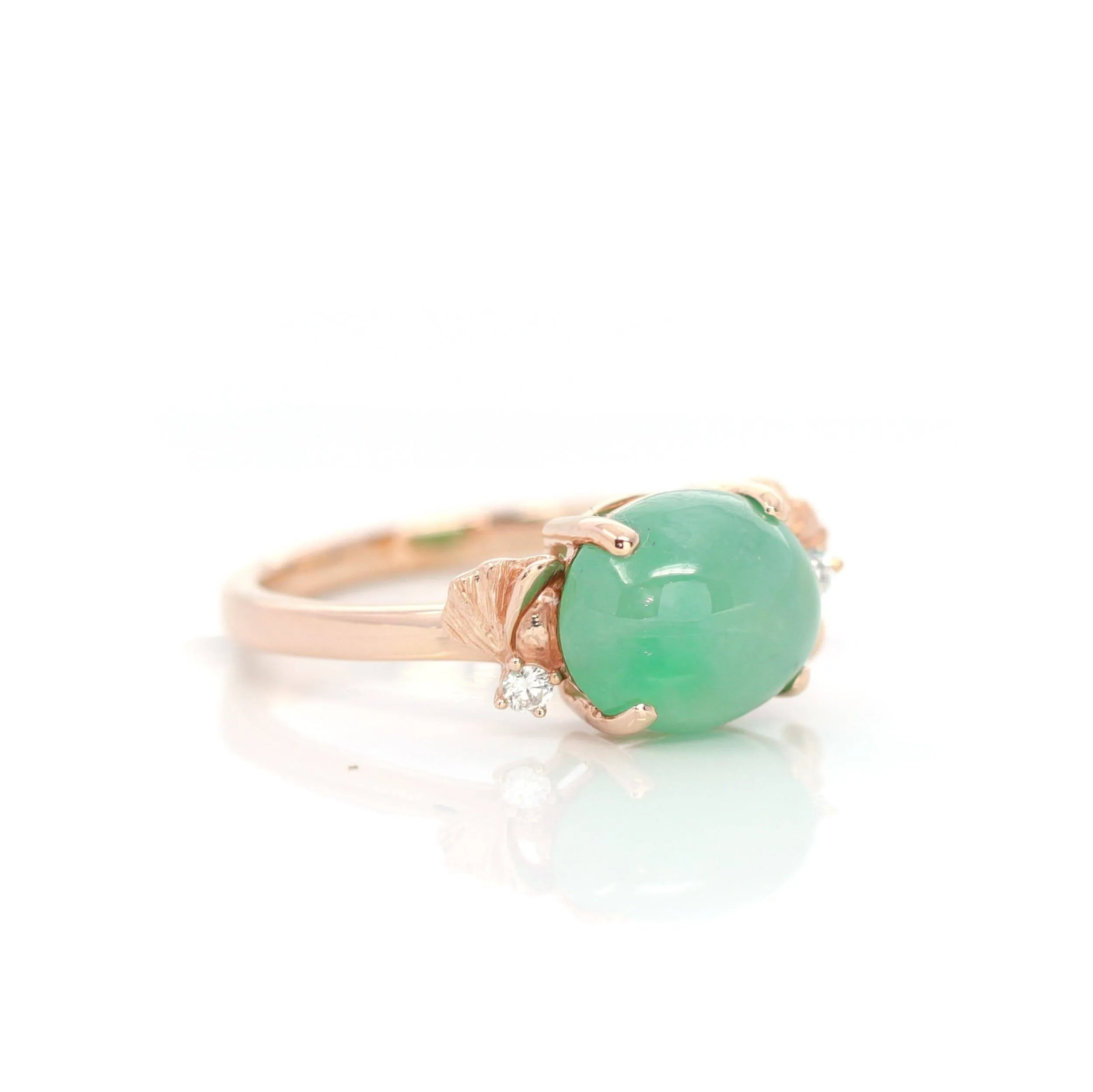 Baikalla™ "Alice" 18k Rose Gold Natural Imperial Green Jadeite Jade Engagement Ring With Diamonds