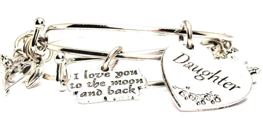 Buy The Daughter Heart Bangle Get A Free I Love You To The Moon And Back Expandable Bangle Bracelet