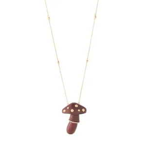 Carved Wood Mushroom Necklace