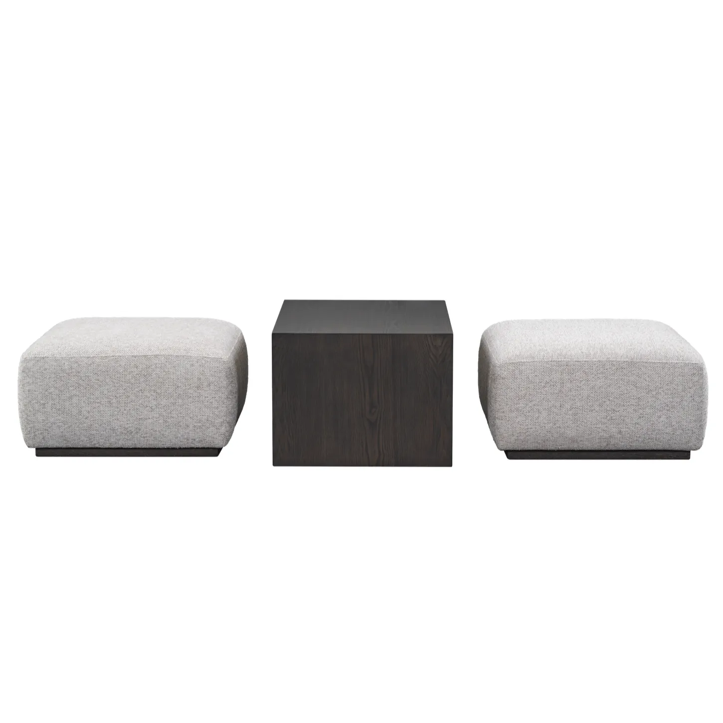 Cocktail Ottoman in Subtle Chalk Performance Fabric and Dark Cinder Ash Wood 48 inch