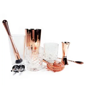 Copper Cocktail Set With Cocktail Old Fashioned Glasses  - 10 Piece