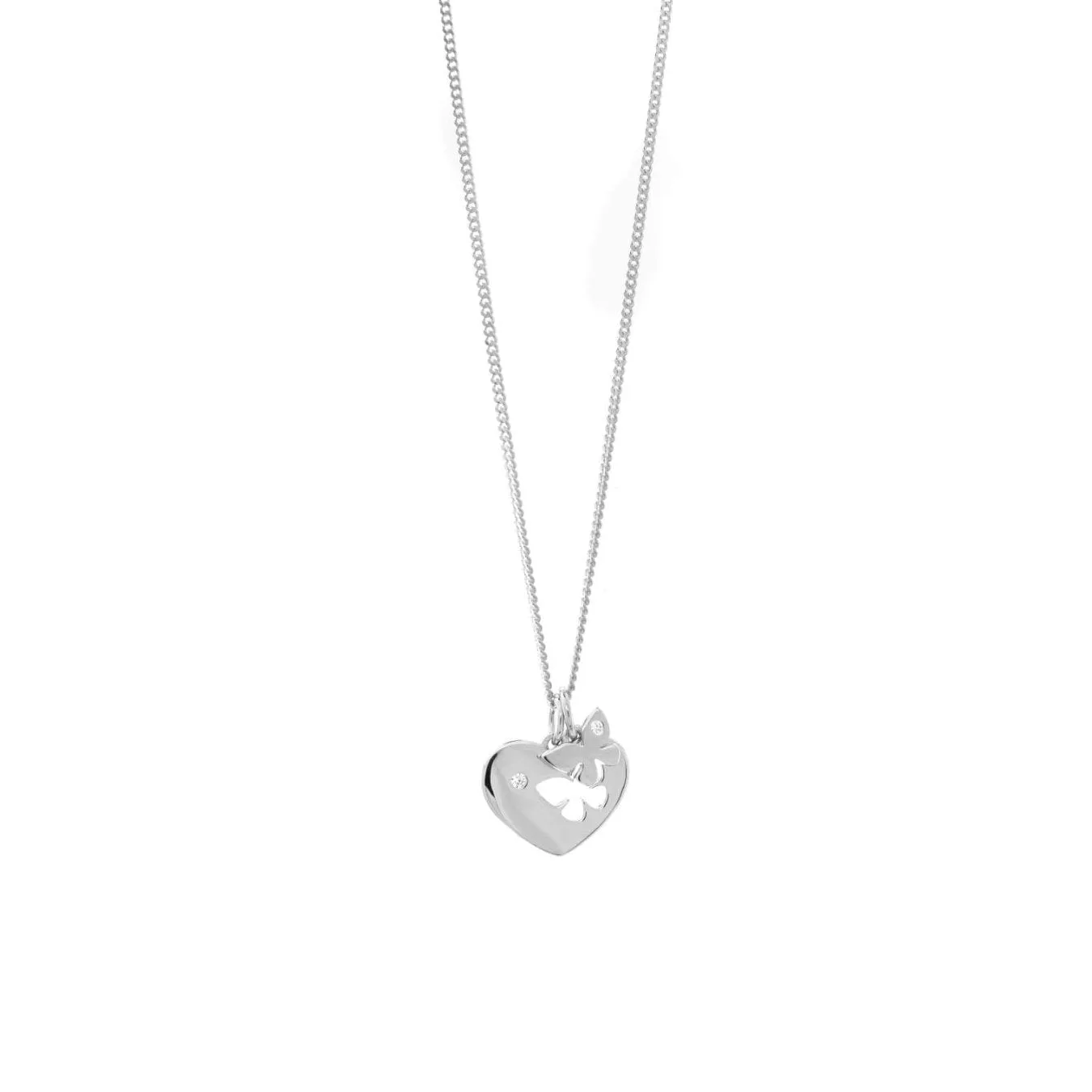 Cut Out Butterfly Heart Necklace - Sterling Silver