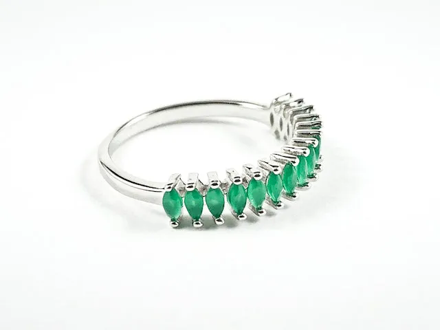 Dainty Thin Multi Marquis Cut Jade Color CZ Silver Ring