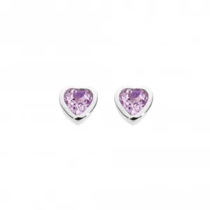 Dew Sterling Silver Dinky Amethyst Heart Stud Earrings 3035AM