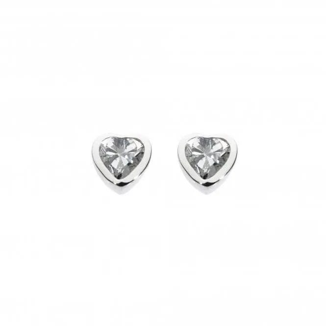 Dew Sterling Silver Dinky Cubic Zirconia Heart Stud Earriings 3035CZ