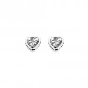 Dew Sterling Silver Dinky Cubic Zirconia Heart Stud Earriings 3035CZ