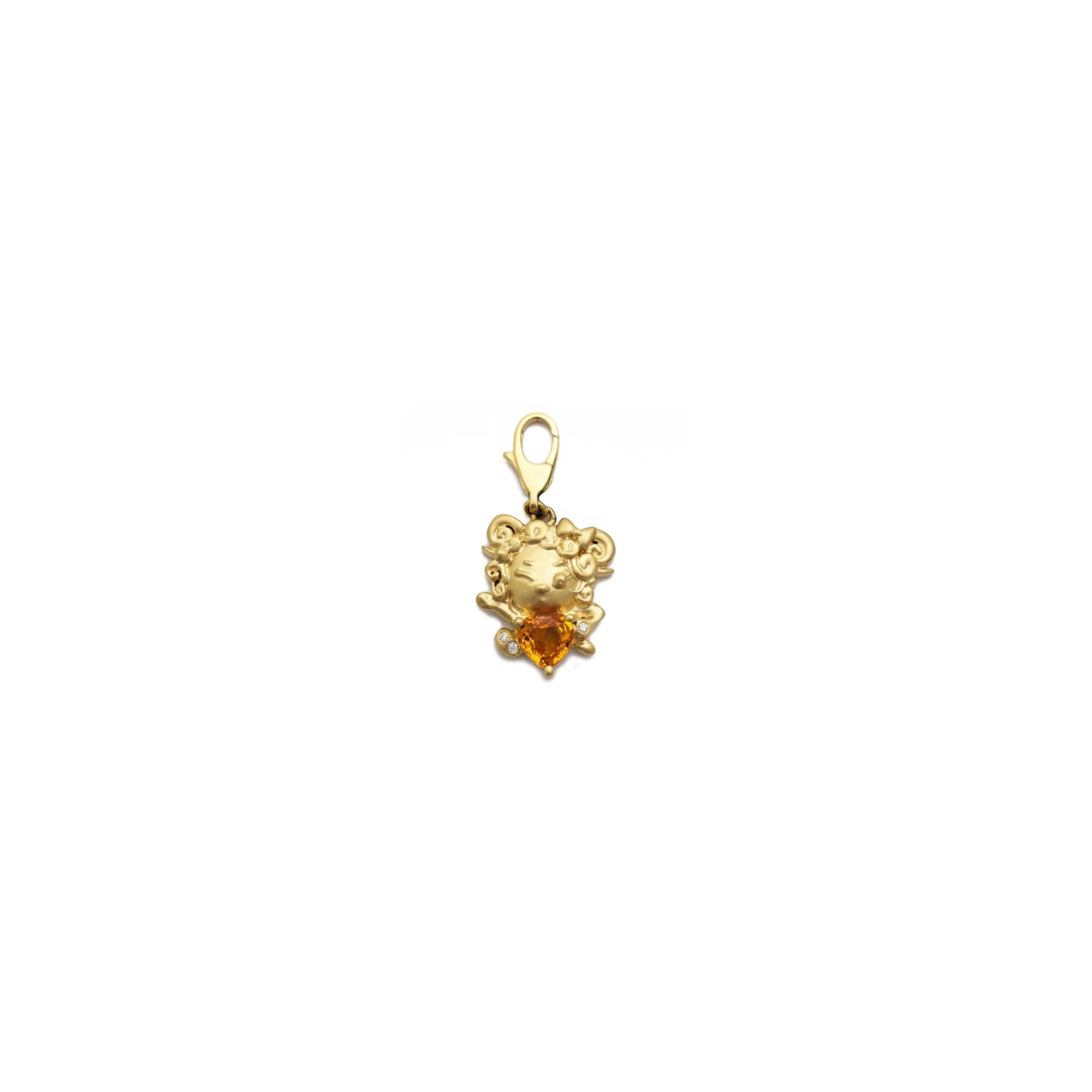 Diamond Chinese Zodiac Goat with Citrine Heart Pendant (18K)