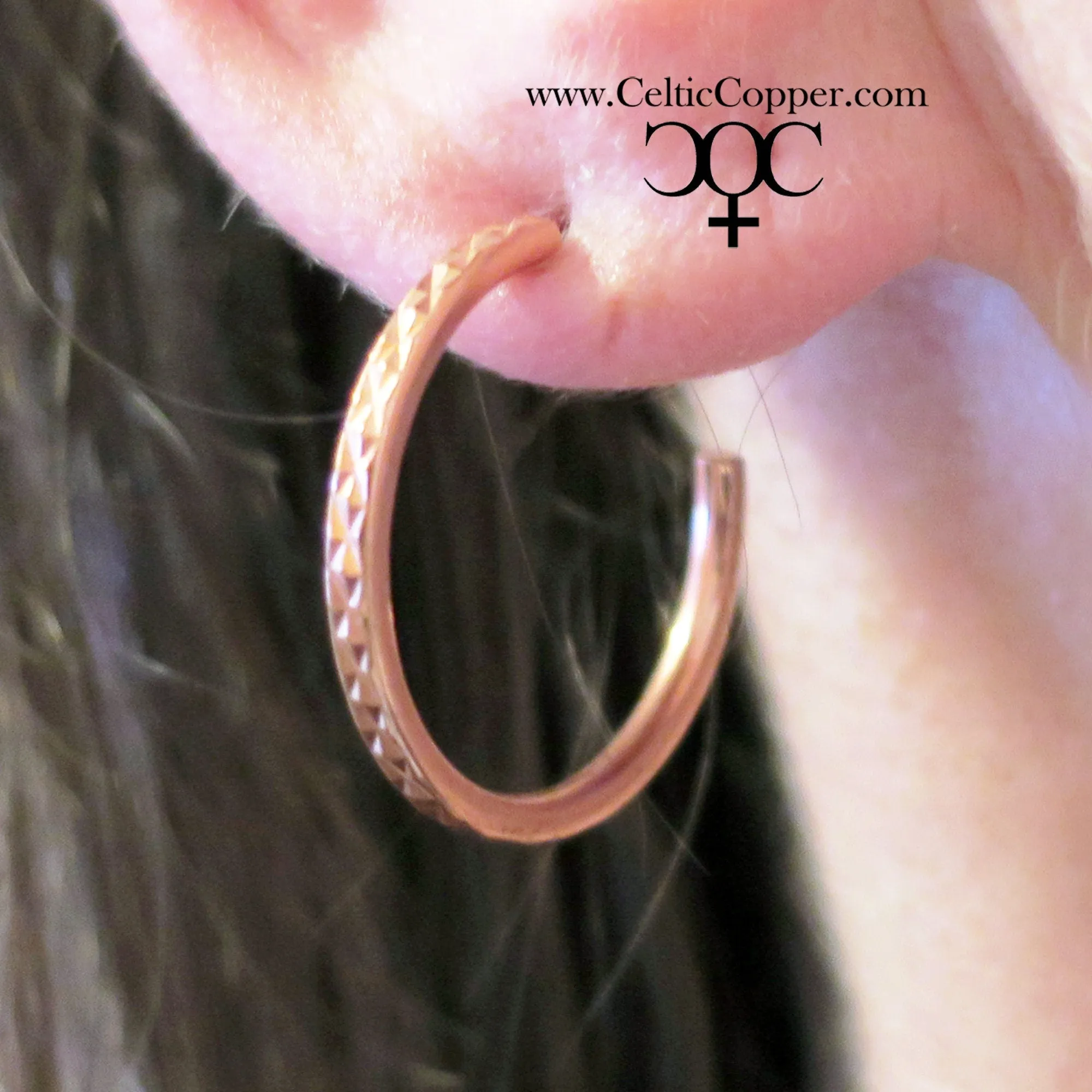 Diamond Cut Copper Hoop Earrings EC99 Solid Copper Jewelry Post Style Copper Hoop Earrings