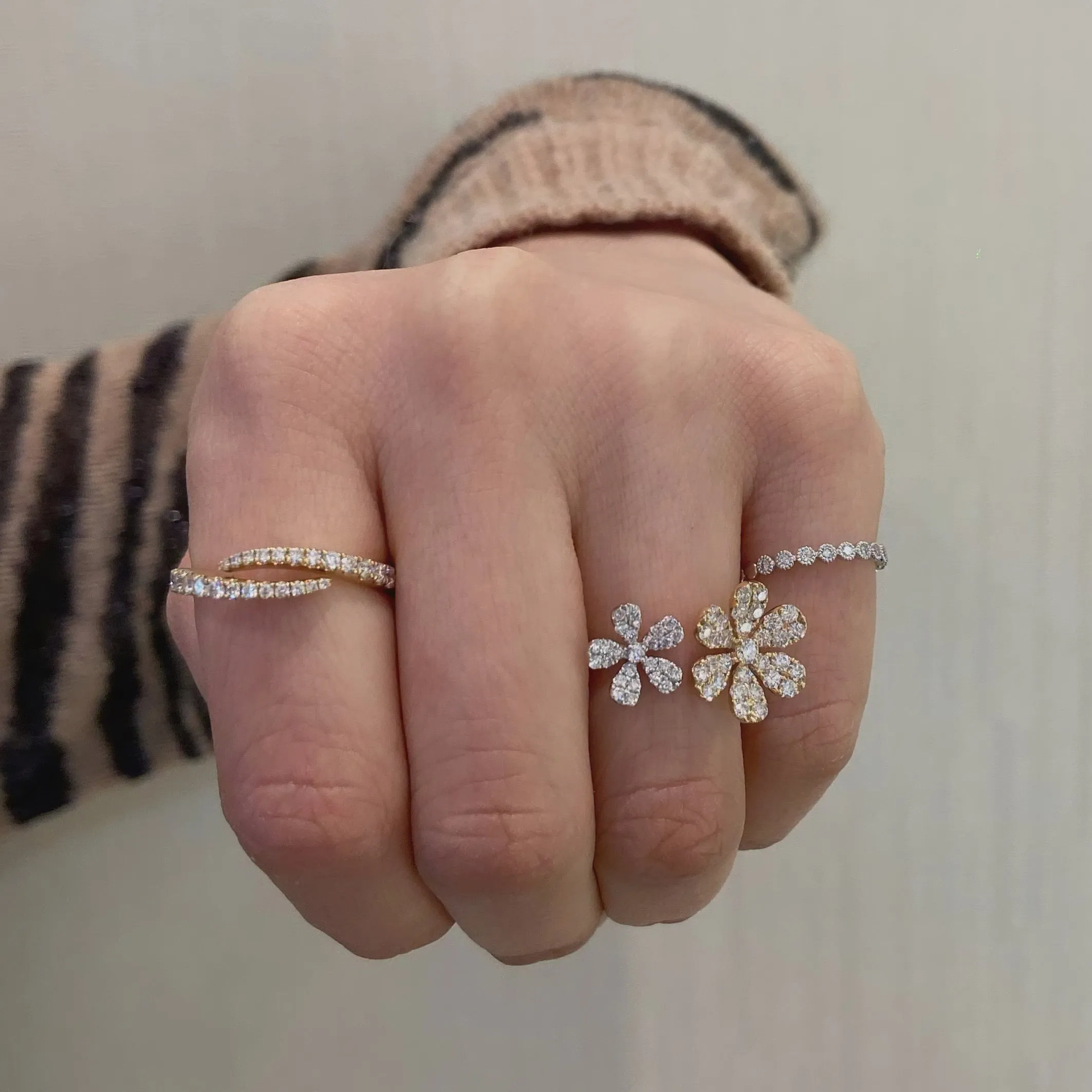 Diamond Flower Double Finger Ring