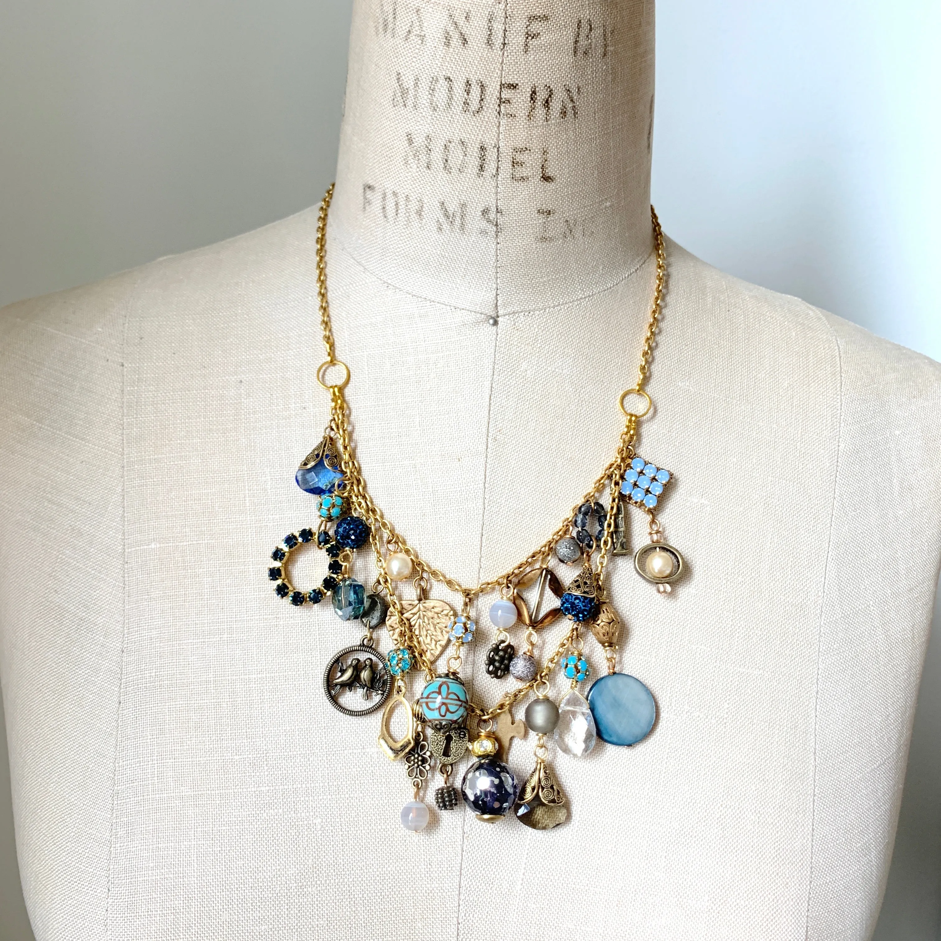 Double Dainty Blue Charm Necklace