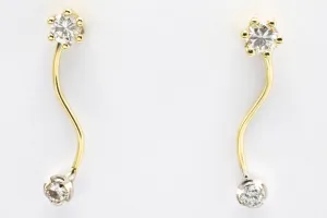 Double diamond pendant earrings in 14 carat gold.