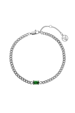 Emerald Curb Bracelet Green Silver