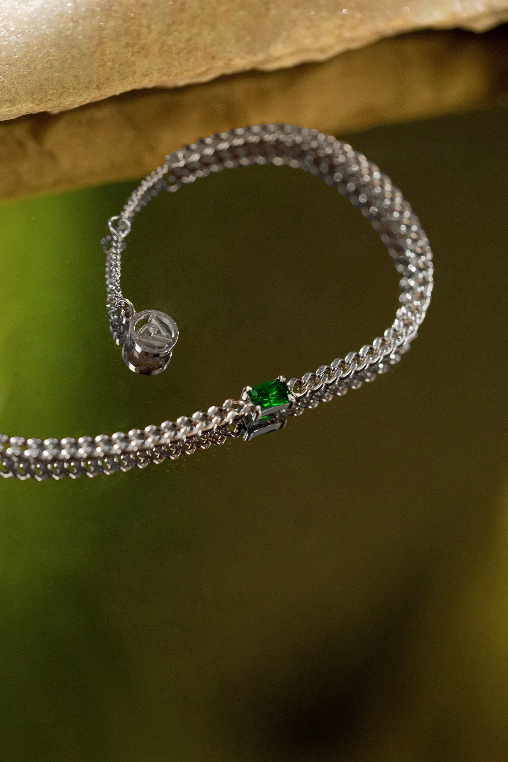 Emerald Curb Bracelet Green Silver