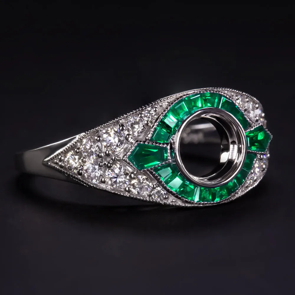 EMERALD DIAMOND ENGAGEMENT RING SETTING .75ct ROUND VINTAGE ART DECO BEZEL MOUNT