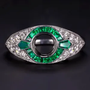 EMERALD DIAMOND ENGAGEMENT RING SETTING .75ct ROUND VINTAGE ART DECO BEZEL MOUNT